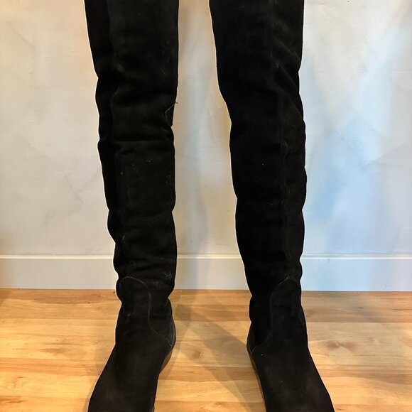 Vintage Black Suede Thigh High Riding Boots Size 6.5 Made in Spain Equestrian - Picture 2 of 7